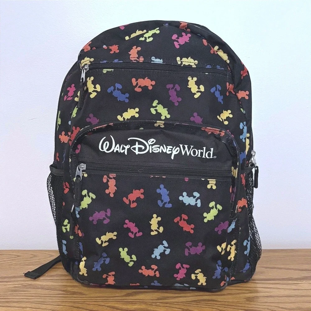 Walt Disney World Mickey Mouse Rainbow‎ Silhouette Black Canvas Backpack Bag